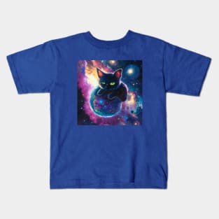 Cosmic Cat Watches Over the Universe Kids T-Shirt